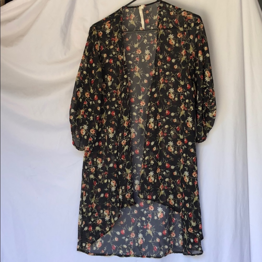 Black Floral Kimono Duster